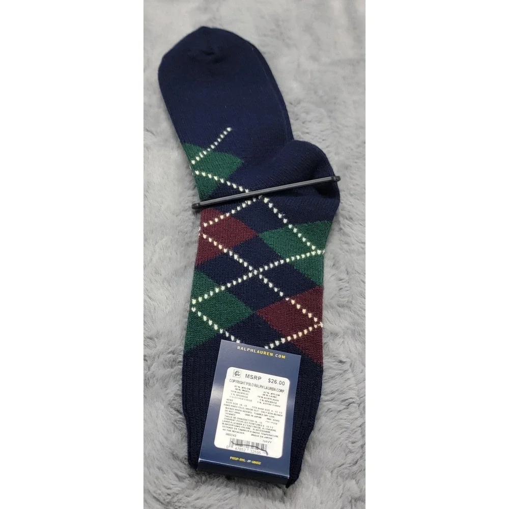 Polo Ralph Lauren Wool Socks Mens 10-13 Navy‎ Argyle Dress Mid Calf Japan